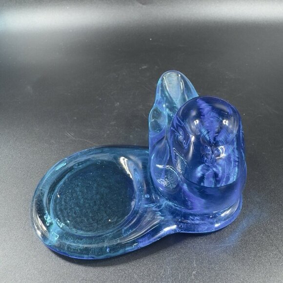 1990 Leo Ward Blue Bird Of Happiness Glass Bird Tea Light Holder UV Glow Votive - Picture 3 of 12